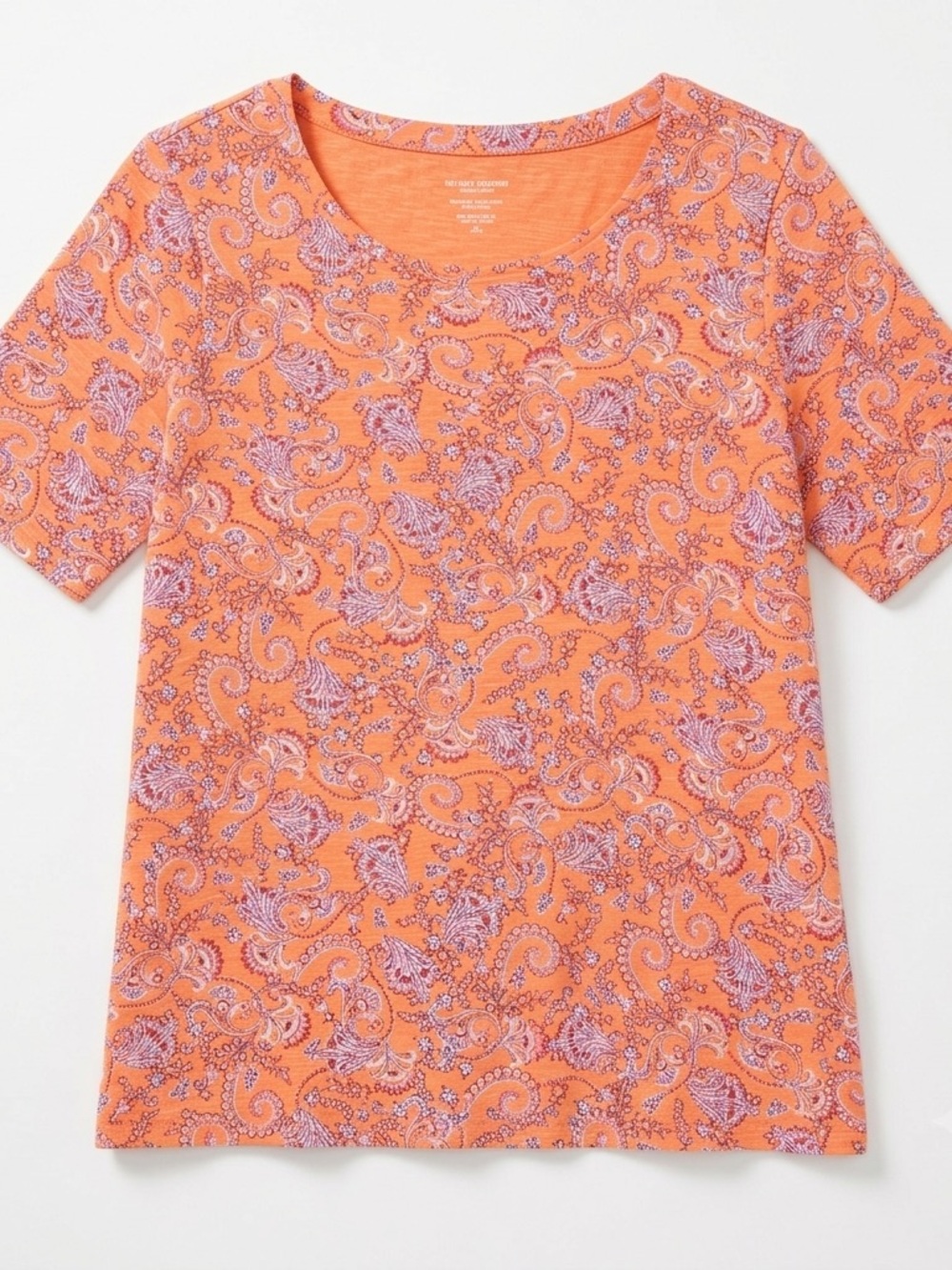 J. Jill Petite XL Top Women’s Orange Paisley Print Short Sleeve Tee Shirt Cotton